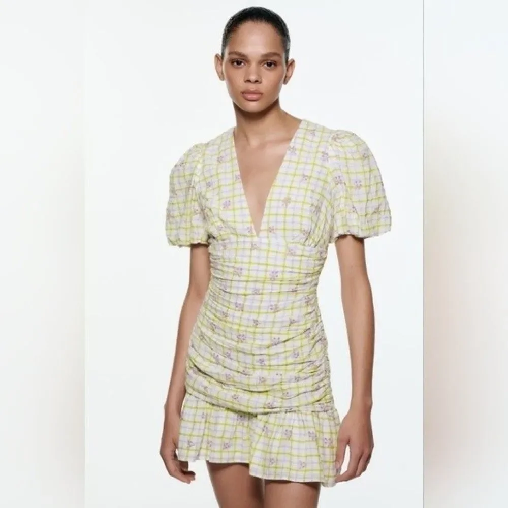 Zara Yellow and White Plaid Mini Dress - Picture 1 of 5
